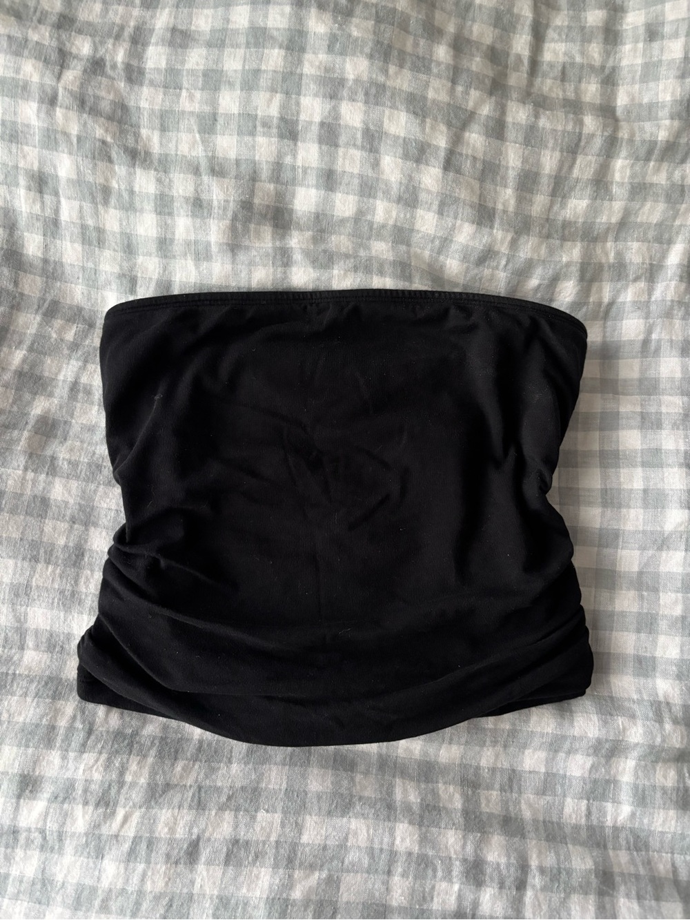Black Strapless Tube Top with Ruched Sides